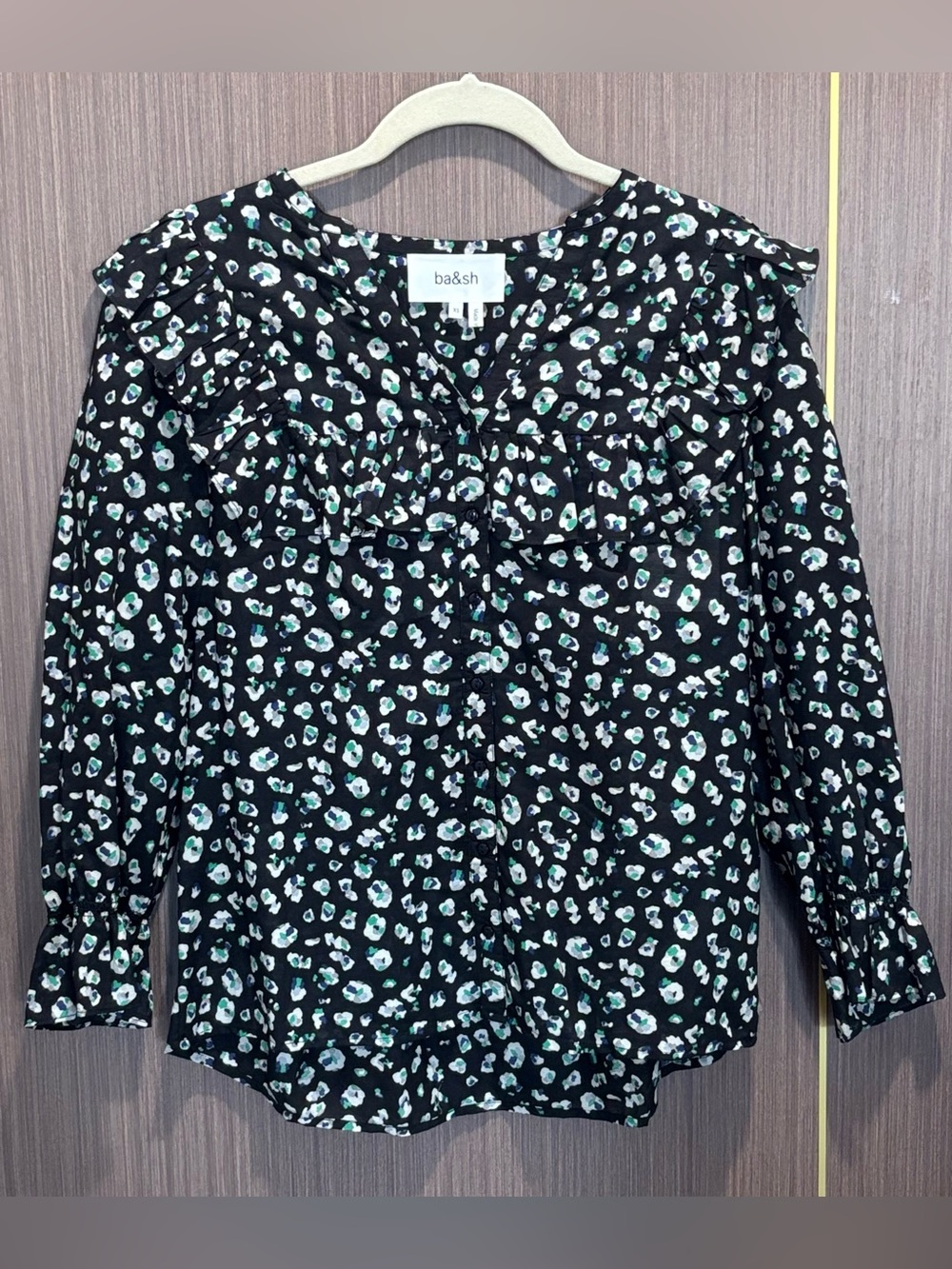 NWT ba&sh Blake Abstract Floral Ruffle Blouse Long Sleeve Button Top XS⁠